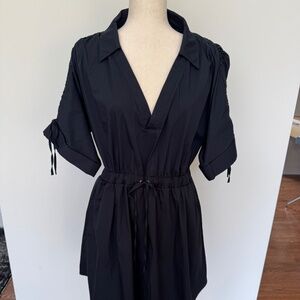 Cinq a Sept Lennon Poplin Drawstring Mini Shirt Dress Navy Size Large $395